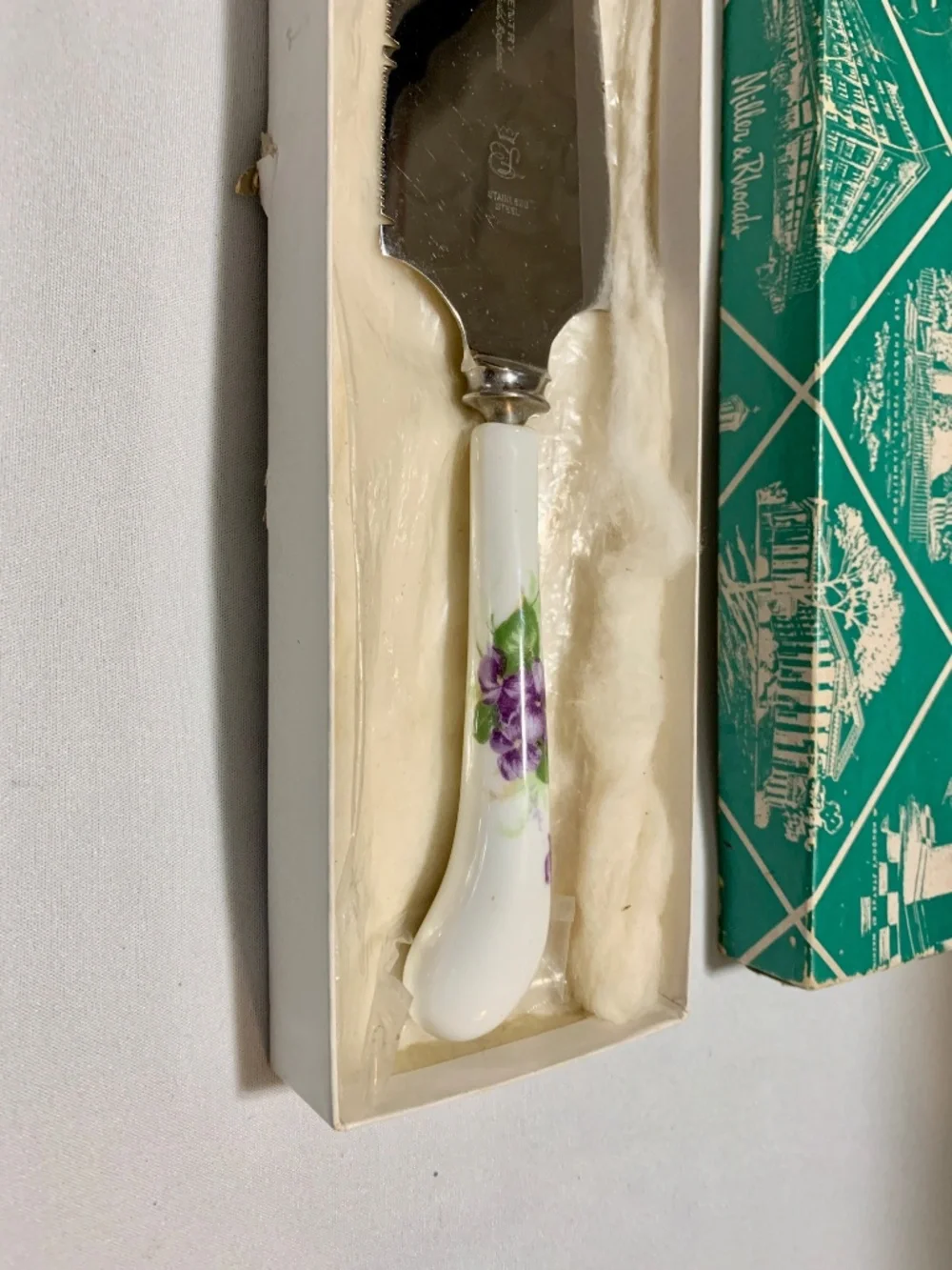 Vintage Gentry Stainless Serrated Knife Sheffield with Floral Ceramic Handle